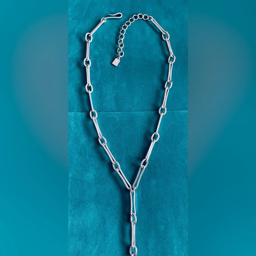 RLM SOHO SILVER PAPER CLIP NECKLACE SEMI PRECIOUS MOSAIC TURQUOISE PENDANT/ RARE - Picture 4 of 6
